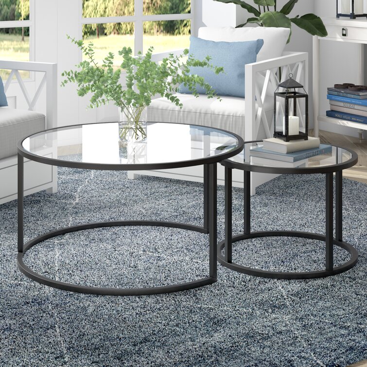 2 piece glass coffee shop table set